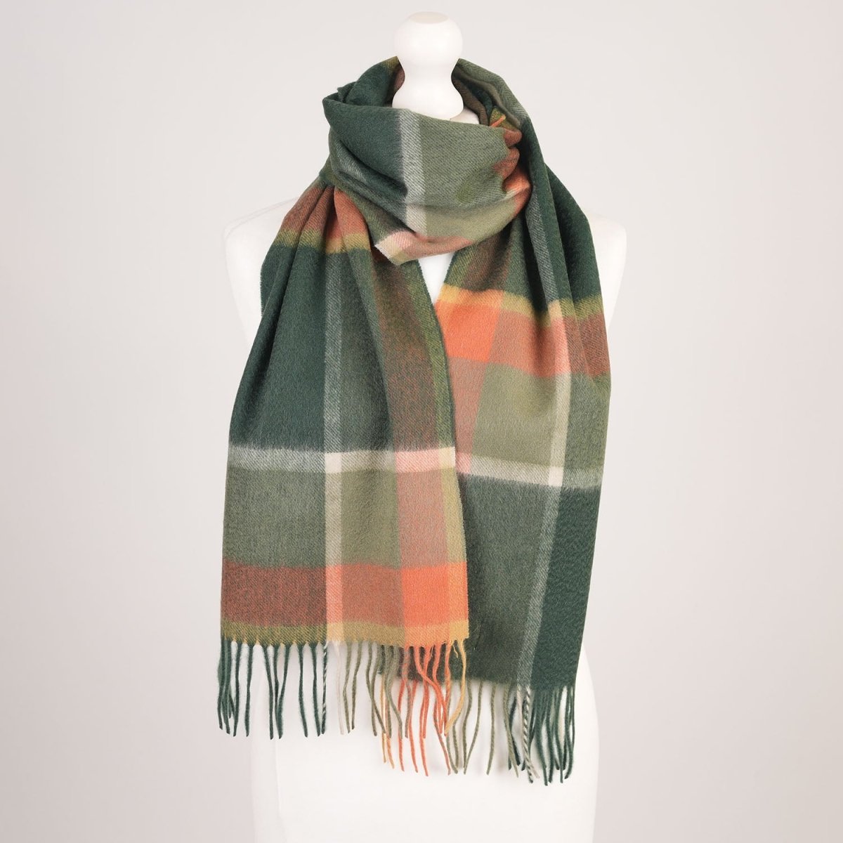 Edinburgh Cashmere Premium Lightweight Scarf - Ultra-Soft Luxury Wrap - Bagshaw Check Green - Heritage Of Scotland -