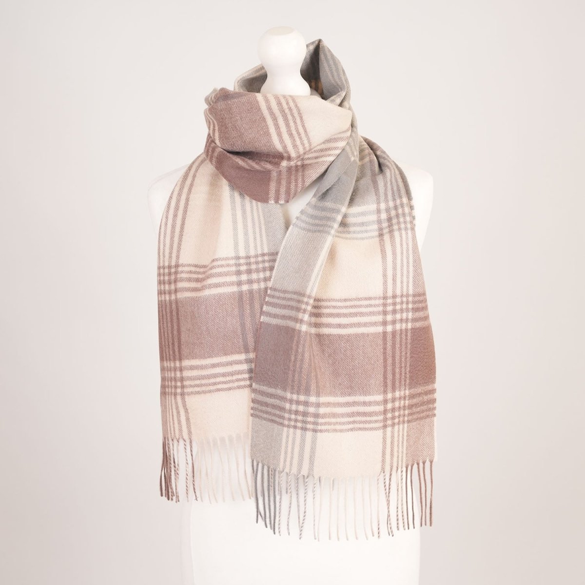 Edinburgh Cashmere Premium Lightweight Scarf - Ultra-Soft Luxury Wrap - Broken Check - Latte - Heritage Of Scotland -