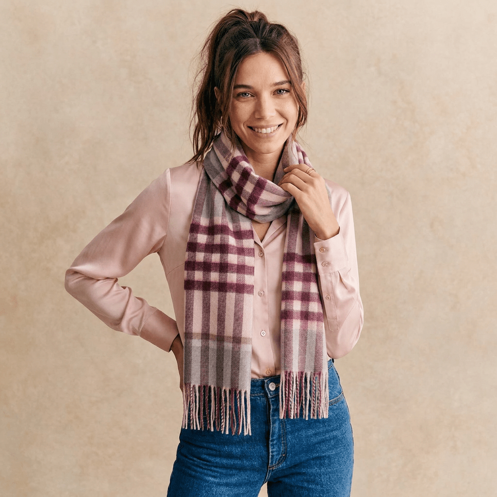 Edinburgh Cashmere Premium Lightweight Scarf - Ultra-Soft Luxury Wrap - Chequer Tartan-Maroon - Heritage Of Scotland -
