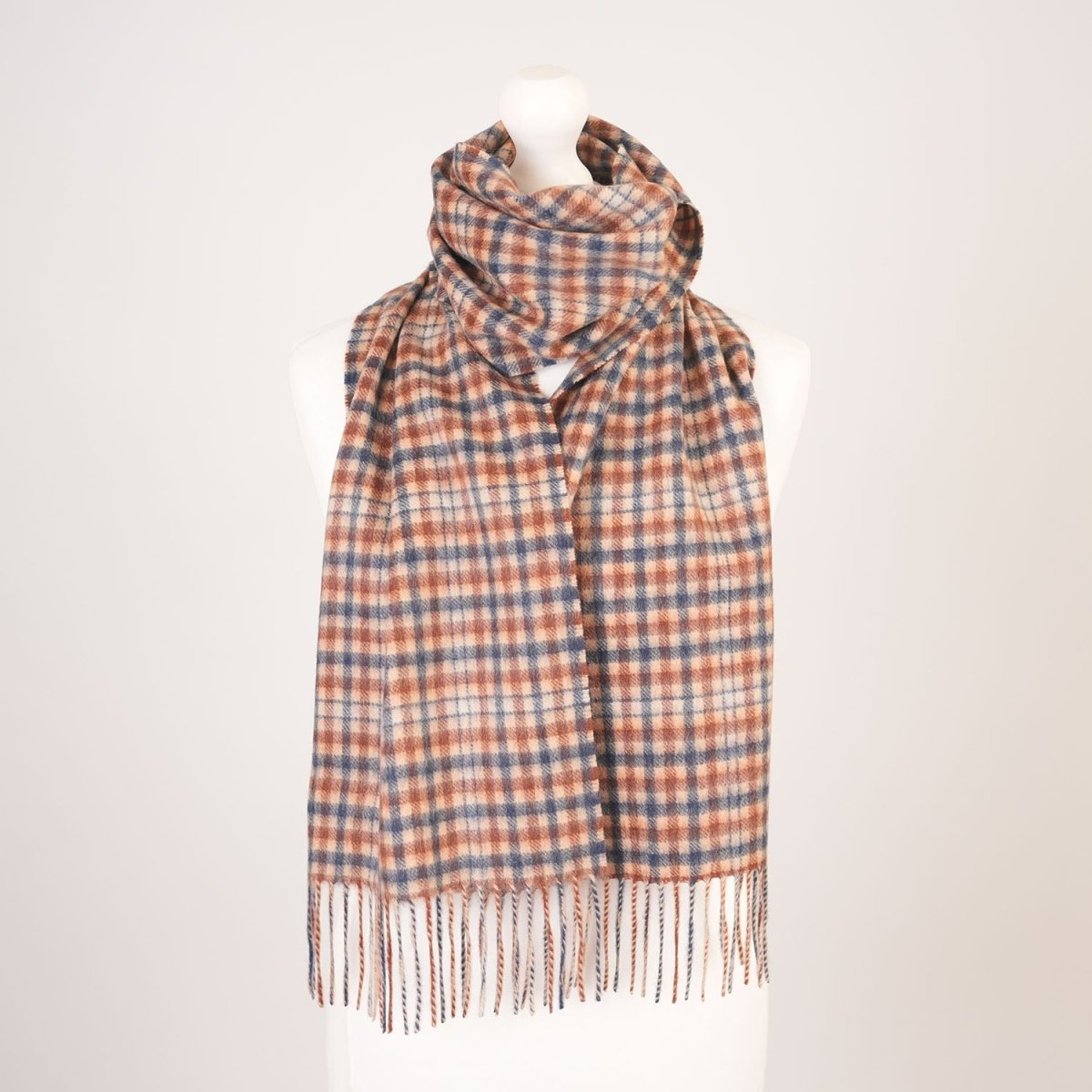 Edinburgh Cashmere Premium Lightweight Scarf - Ultra-Soft Luxury Wrap - GINGHAM TWEED CHECK TAN - Heritage Of Scotland -