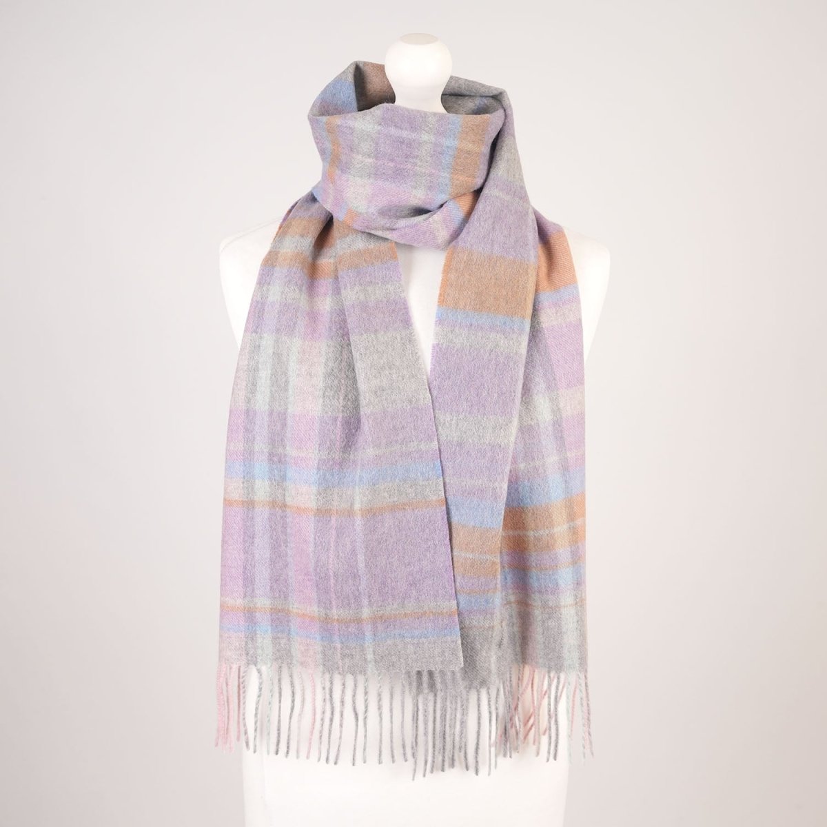 Edinburgh Cashmere Premium Lightweight Scarf - Ultra-Soft Luxury Wrap - Newlan Check Pink and Aqua - Heritage Of Scotland -