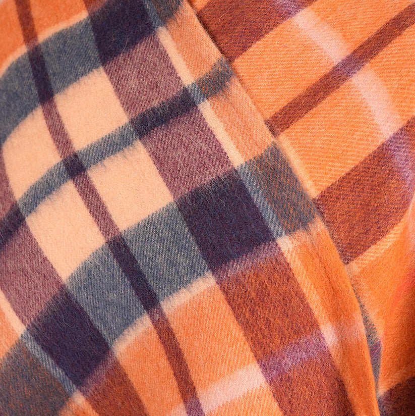 Edinburgh Lambswool Long Tartan Cape - Cragg Check Ginger - Heritage Of Scotland -