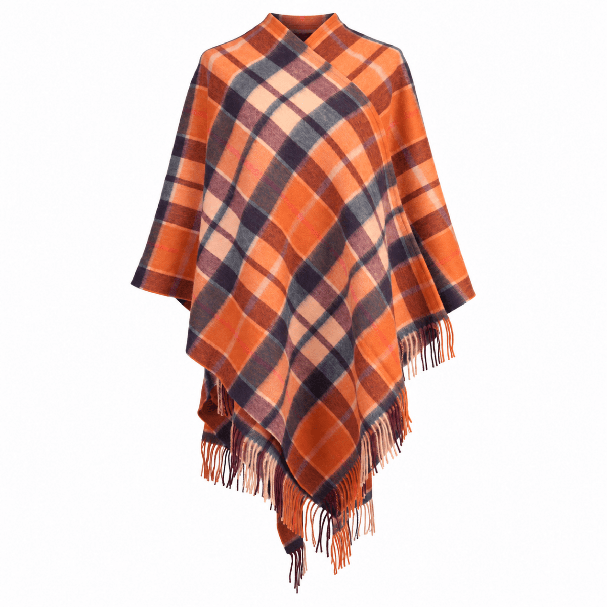 Edinburgh Lambswool Long Tartan Cape - Cragg Check Ginger - Heritage Of Scotland -