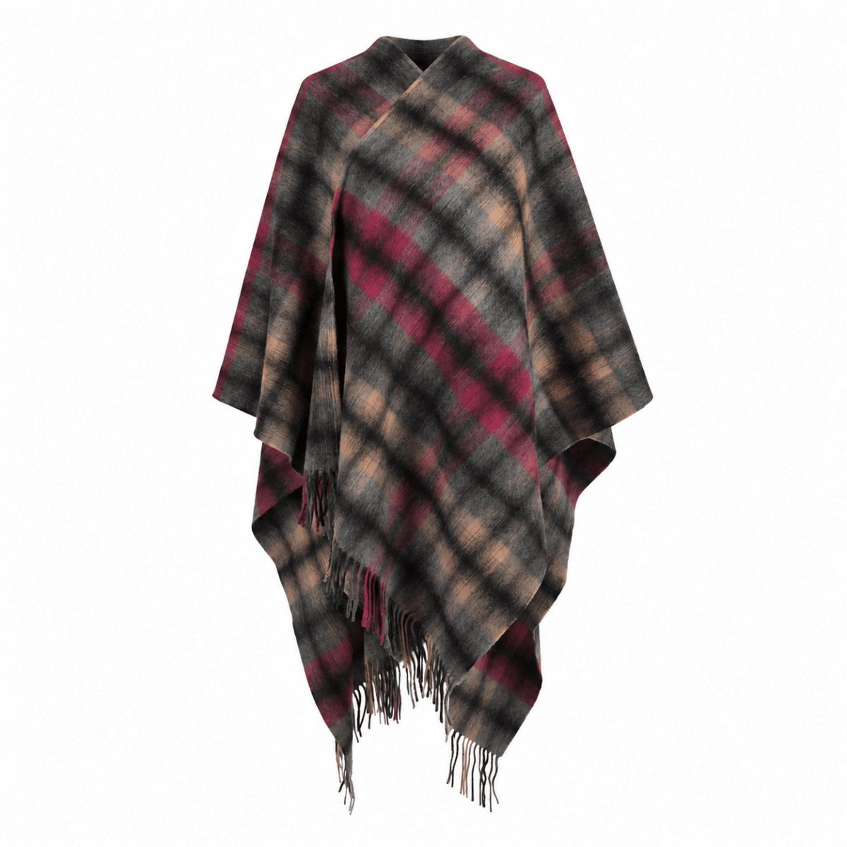 Edinburgh Lambswool Long Tartan Cape - Graded Block Check - Dress Black - Heritage Of Scotland -