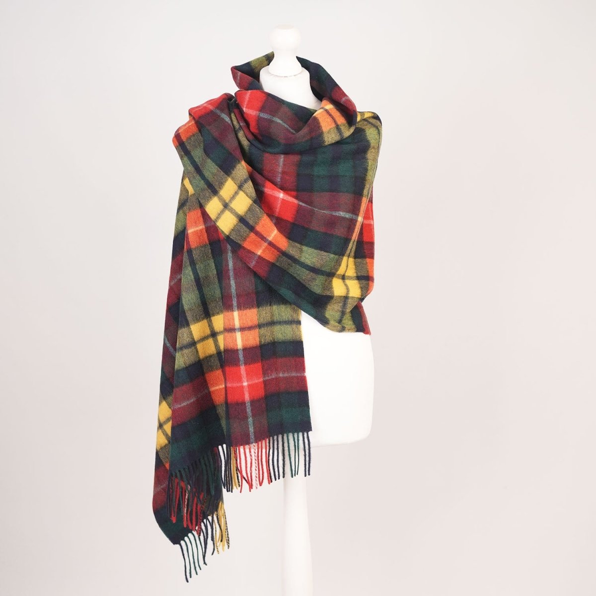 Edinburgh Lambswool Tartan Stole - Soft Luxury Check Wrap with Fringe - Buchanan Modern - Heritage Of Scotland -