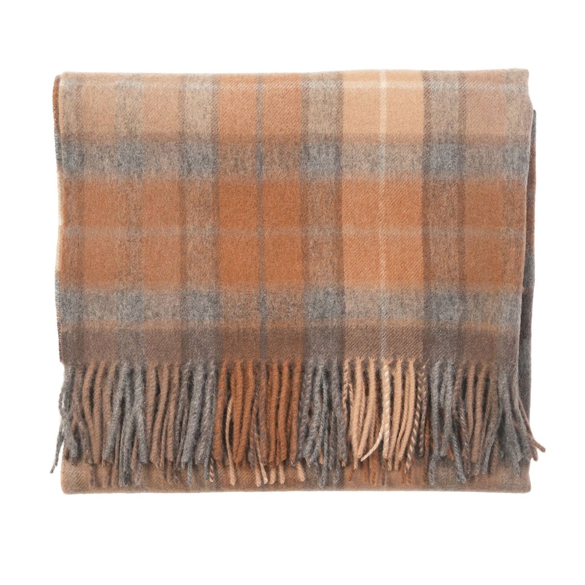 Edinburgh Lambswool Tartan Stole - Soft Luxury Check Wrap with Fringe - Buchanan Natural - Heritage Of Scotland -