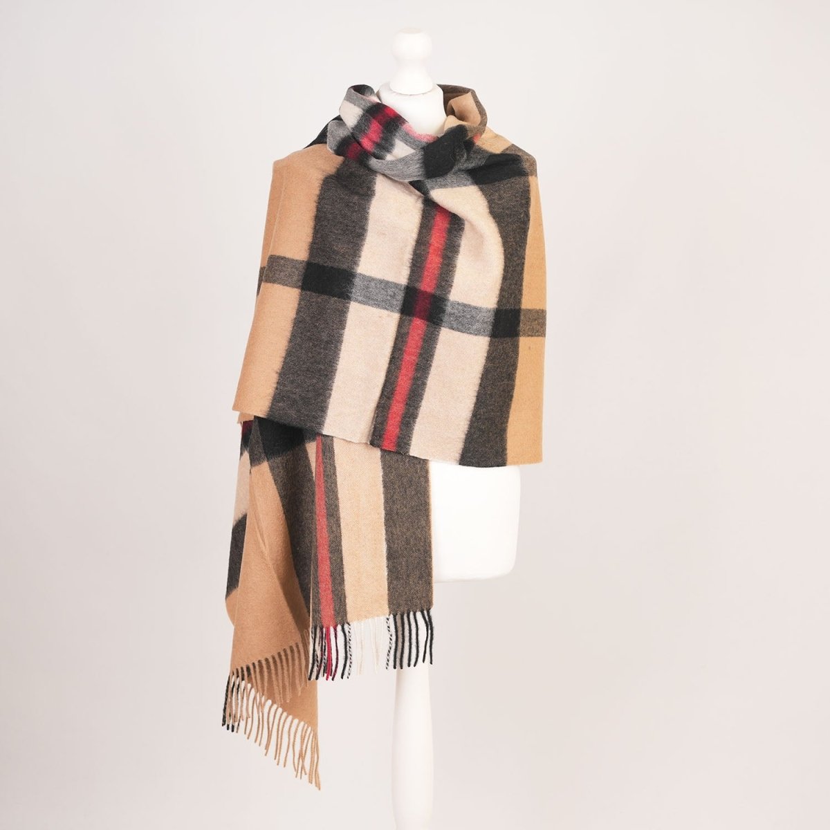 Edinburgh Lambswool Tartan Stole - Soft Luxury Check Wrap with Fringe - Exploded Thomson Camel - Heritage Of Scotland -