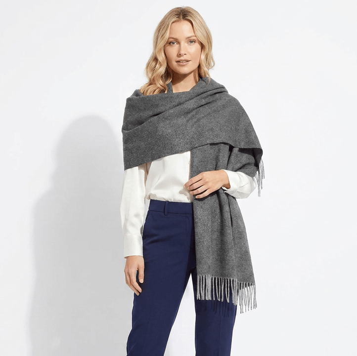 Edinburgh Lambswool Tartan Stole - Soft Luxury Check Wrap with Fringe - Light Grey Charcoal - Heritage Of Scotland -