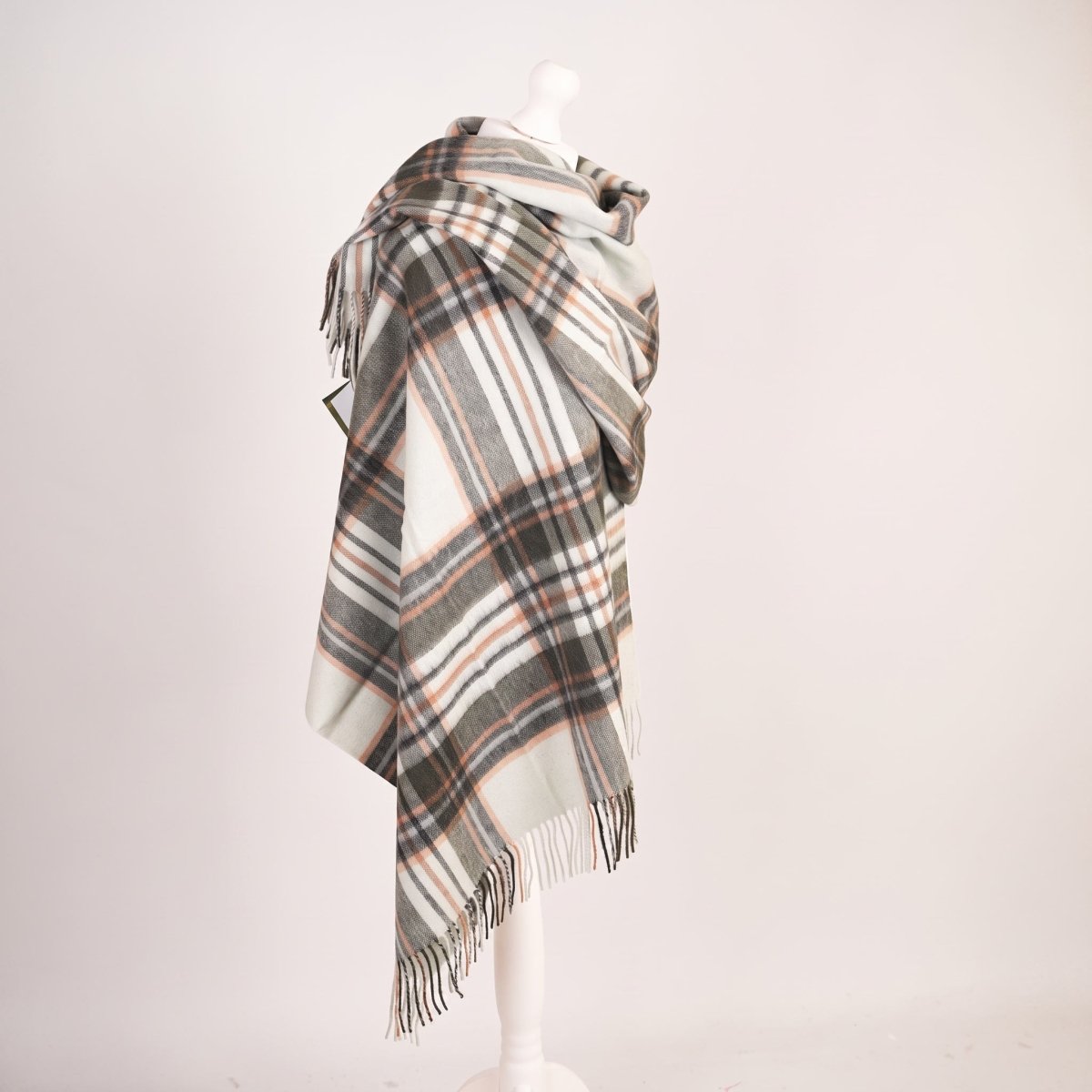Edinburgh Lambswool Tartan Stole – Soft Luxury Check Wrap with Fringe - Royal Stewart Vintage Duck Egg - Heritage Of Scotland -