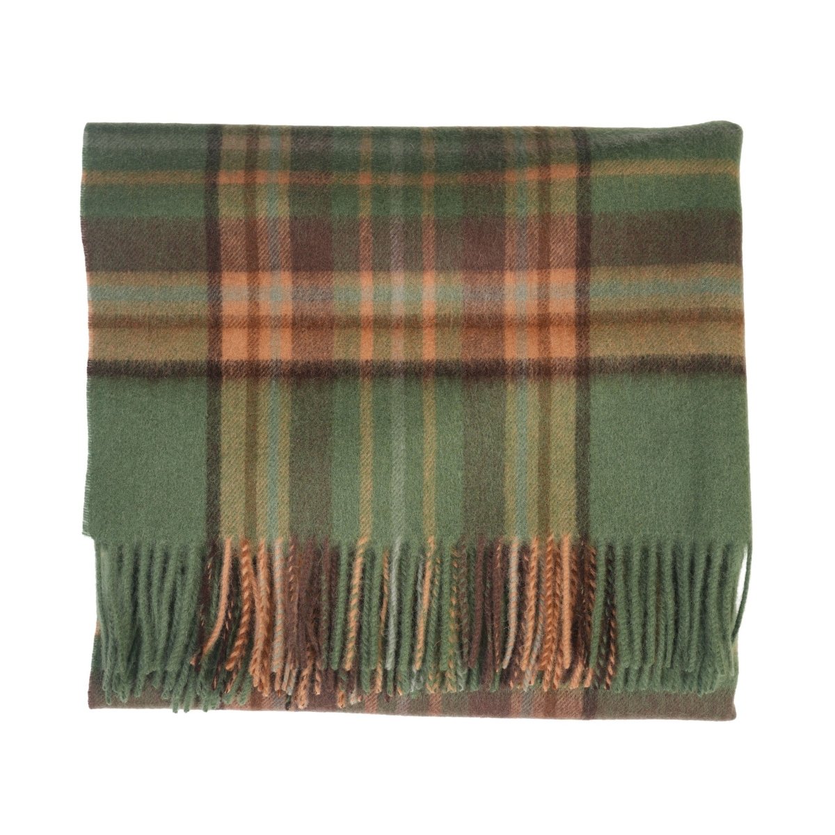 Edinburgh Lambswool Tartan Stole - Soft Luxury Check Wrap with Fringe - Royal Stewart Vintage Green - Heritage Of Scotland -