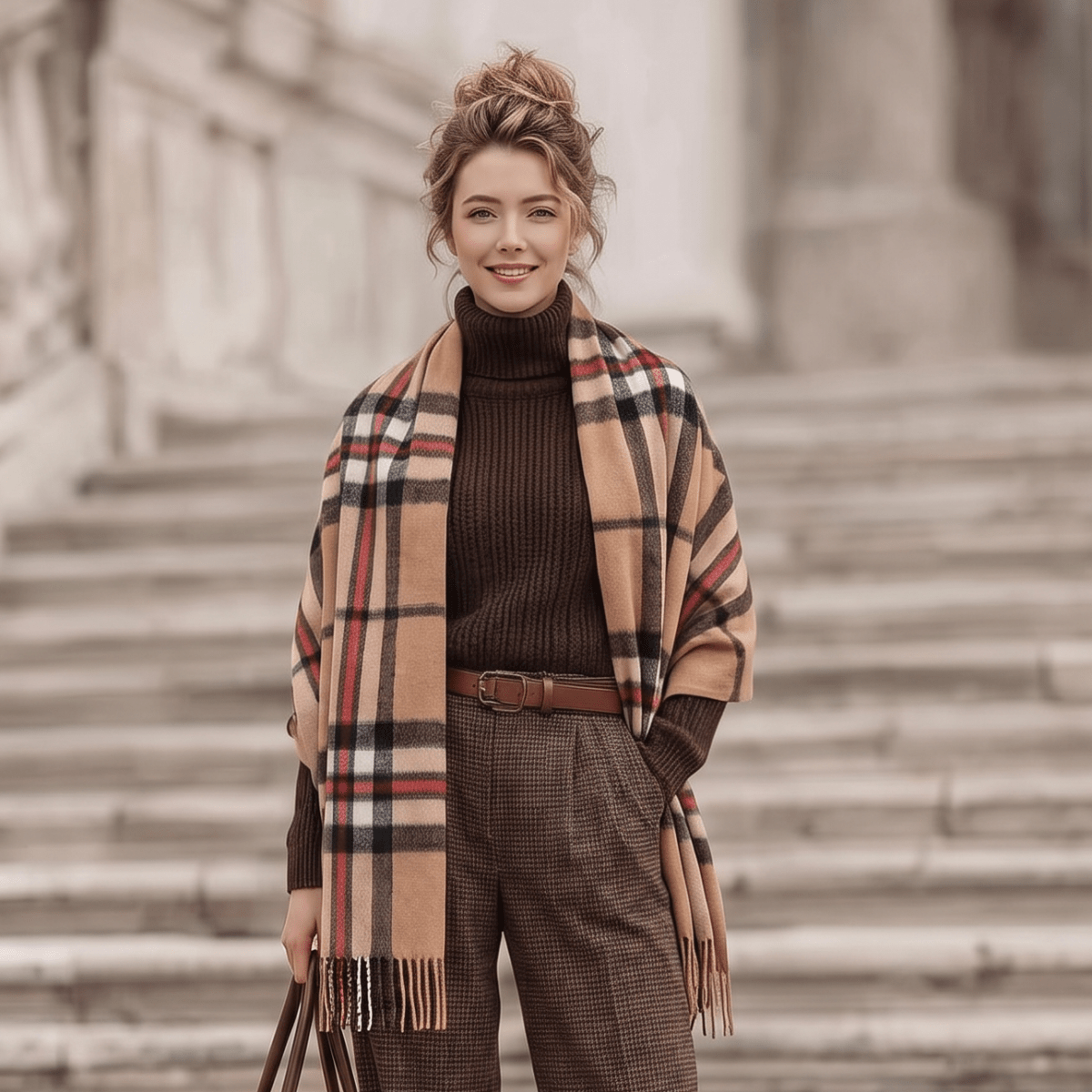 Edinburgh Lambswool Tartan Stole - Soft Luxury Check Wrap with Fringe - Thomson Camel - Heritage Of Scotland -