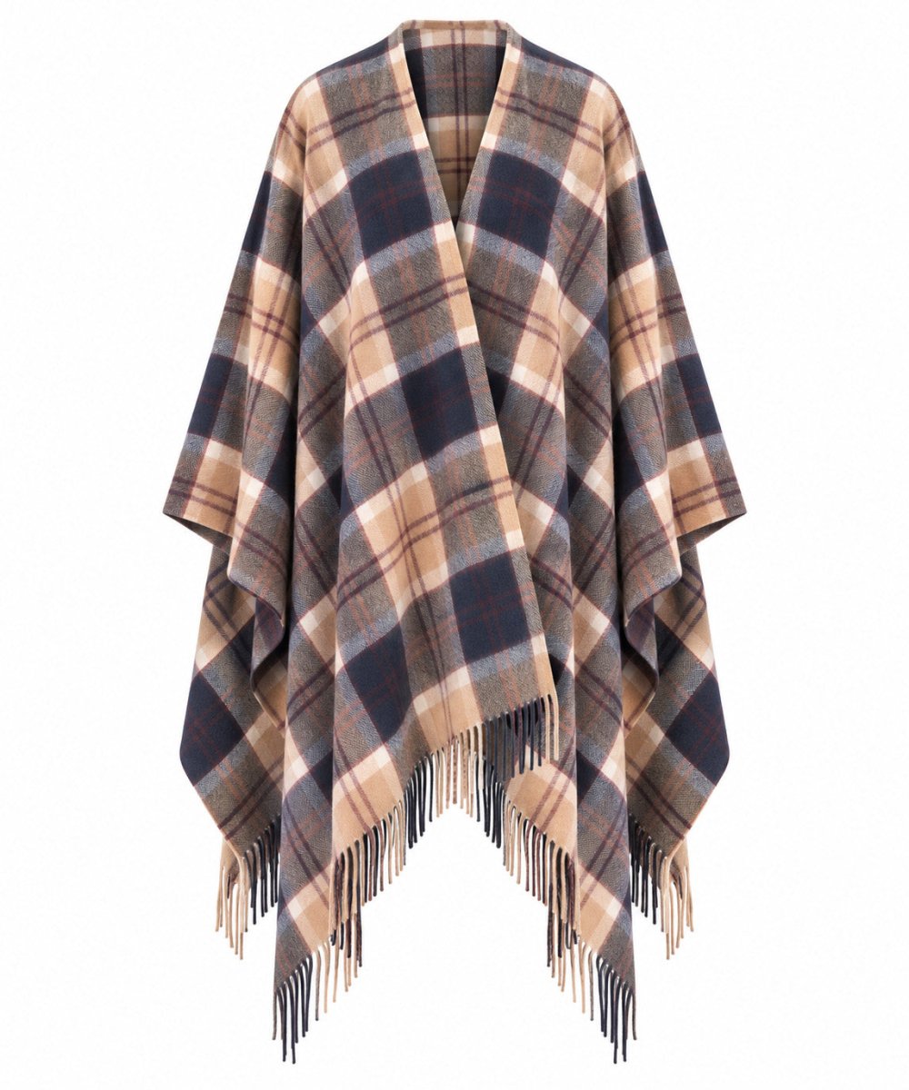 Edinburgh Long Lambswool Tartan Cape – Premium Plaid Wrap - Bannockbane Navy - Heritage Of Scotland -