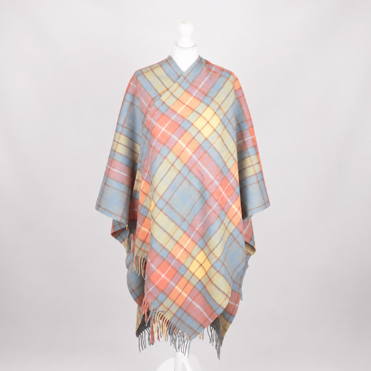 Edinburgh Long Lambswool Tartan Cape – Premium Plaid Wrap - Buchanan Acient - Heritage Of Scotland -