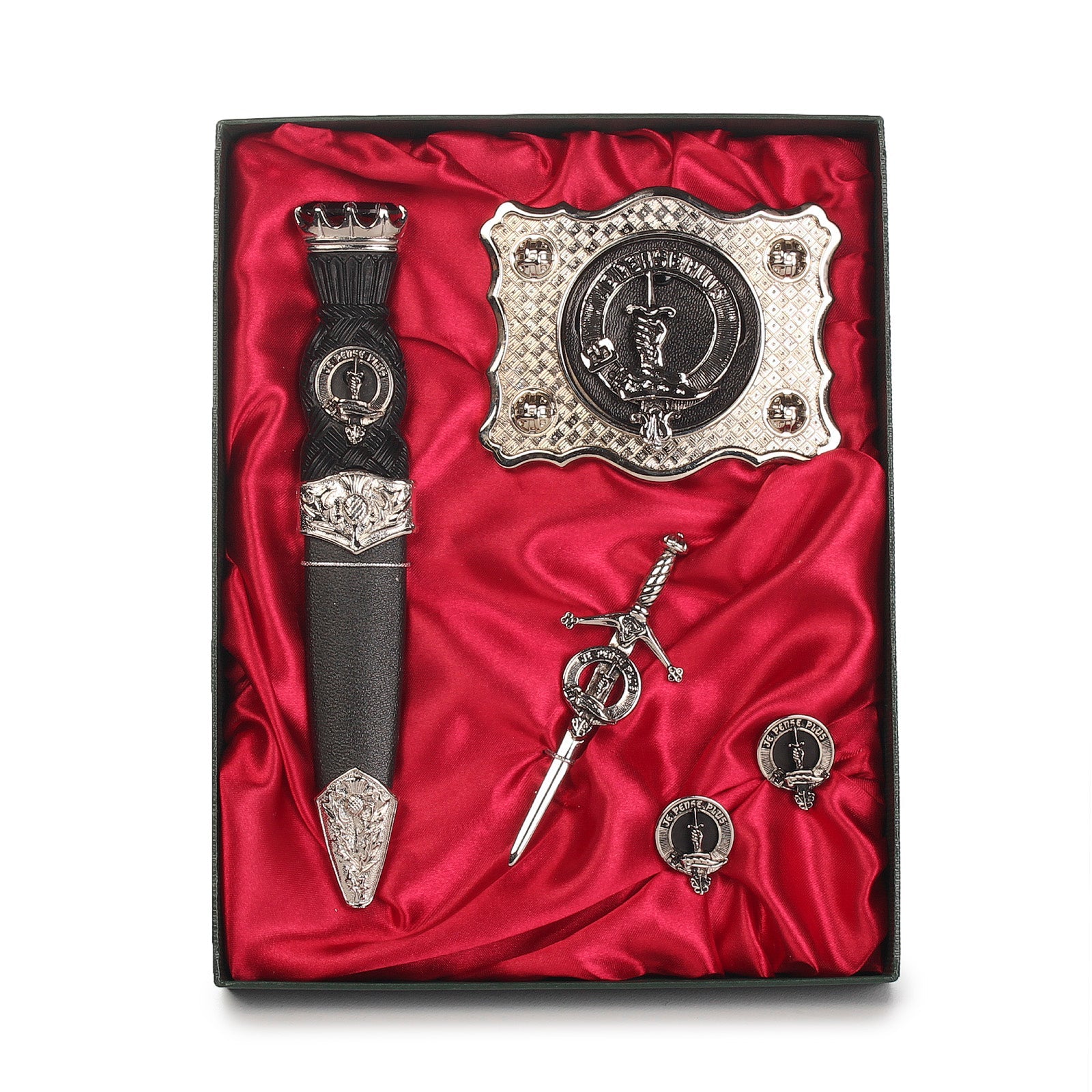 Erskine Clan Badge, Kilt Pin, Lapel Pin, Cufflinks, Keyring/Key Fob & Gift Set — Fine Pewter by Art Pewter — Made in Scotland (Shiny Finish) - Heritage Of Scotland - Gift Set