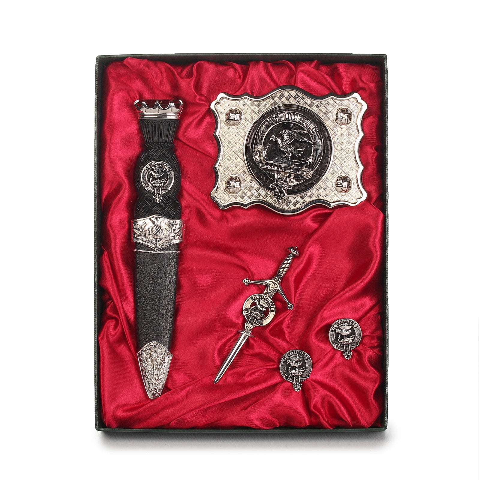 Graham Clan Badge, Kilt Pin, Lapel Pin, Cufflinks, Keyring/Key Fob & Gift Set — Fine Pewter by Art Pewter — Made in Scotland (Shiny Finish) - Heritage Of Scotland - Gift Set
