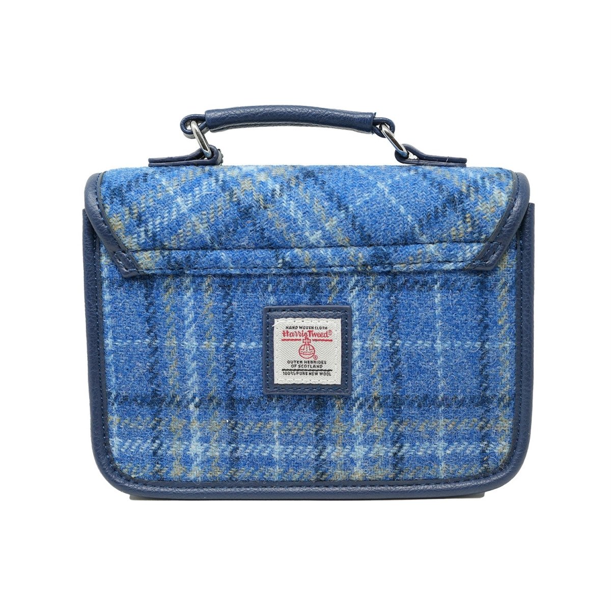 Harris Tweed Bervie Mini Satchel - Compact Tartan Satchel Bag - Light Blue Check (COL129) - Heritage Of Scotland -