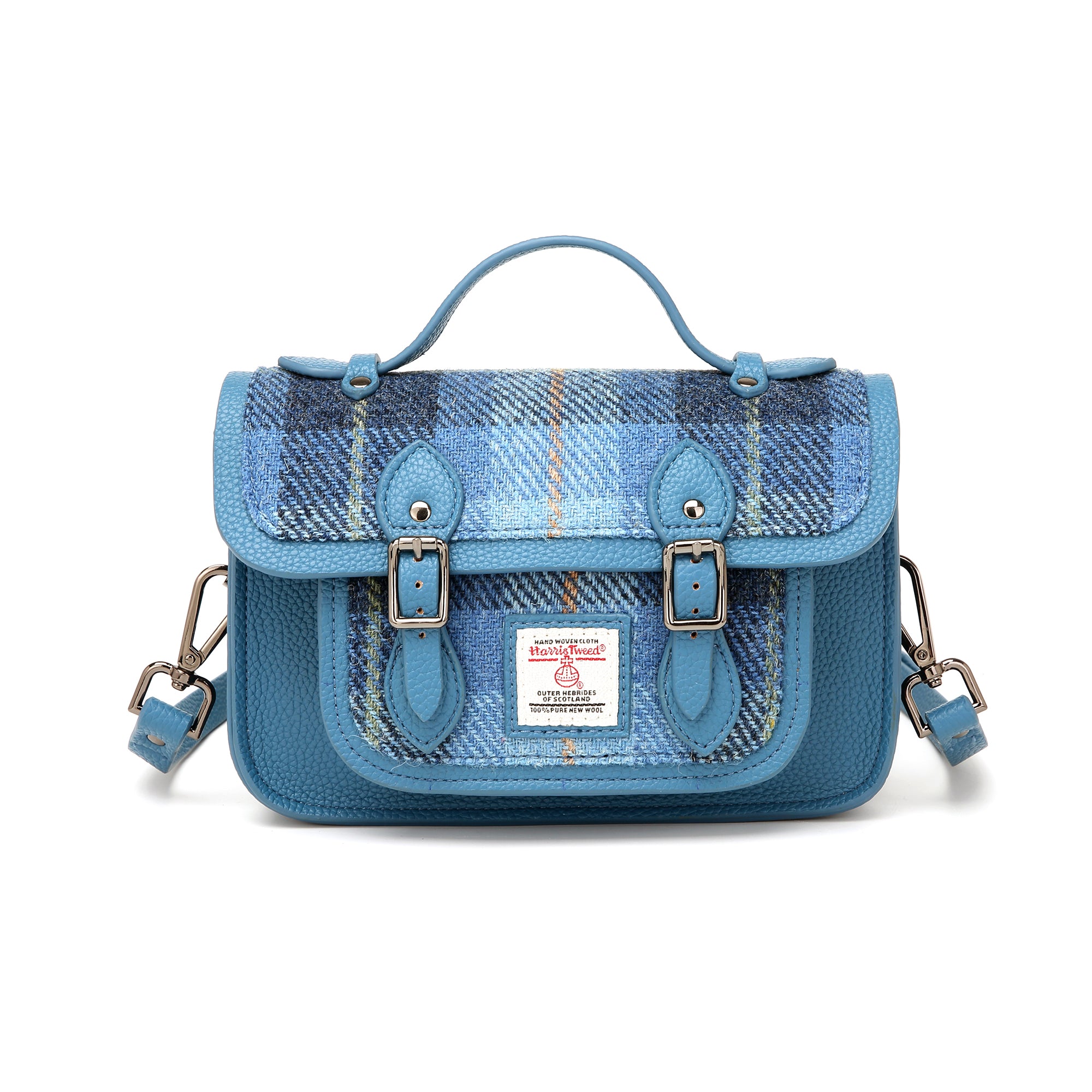 Harris Tweed Edinburgh Satchel Blue Check Tartan / Light Blue - Heritage Of Scotland - Blue Check Tartan / Light Blue
