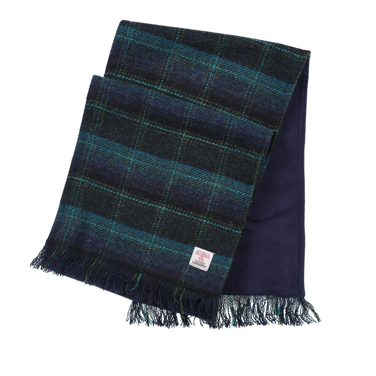 Harris Tweed Fringed Scarf with Fleece Back - Blue with Turquoise Overcheck - Heritage Of Scotland -