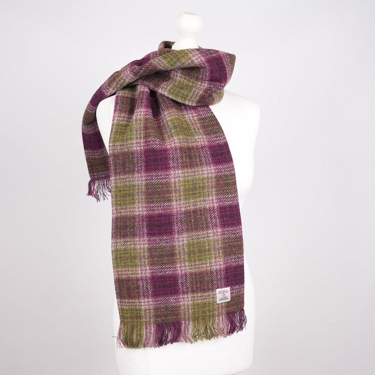 Harris Tweed Fringed Scarf with Fleece Back - Heather Check - Heritage Of Scotland -