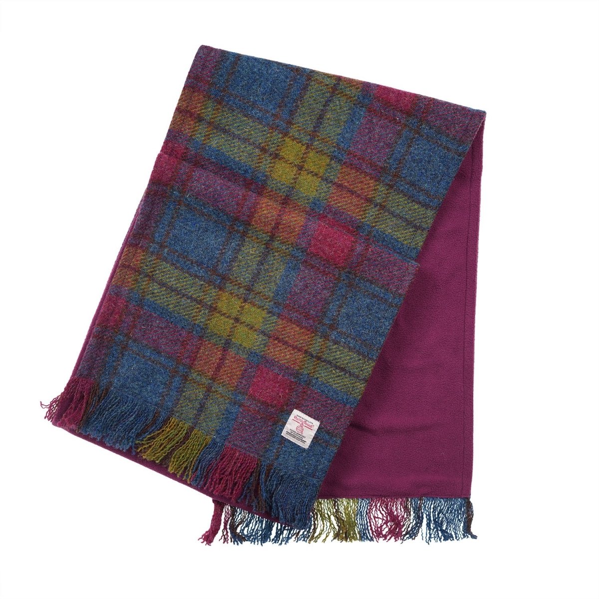 Harris Tweed Fringed Scarf with Fleece Back - Multi Colour Tartan - Heritage Of Scotland -