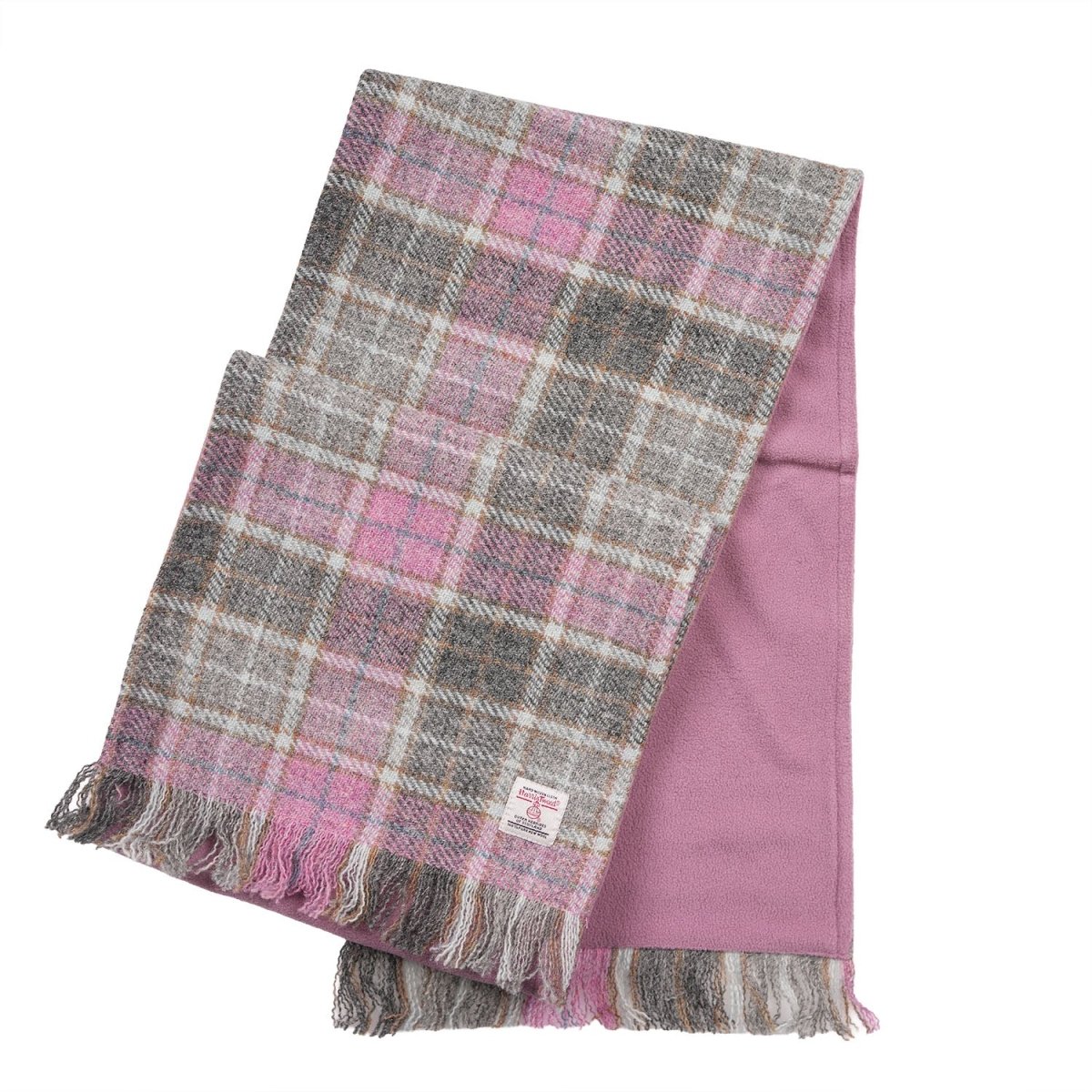 Harris Tweed Fringed Scarf with Fleece Back - Soft Pink Buchanan - Heritage Of Scotland -