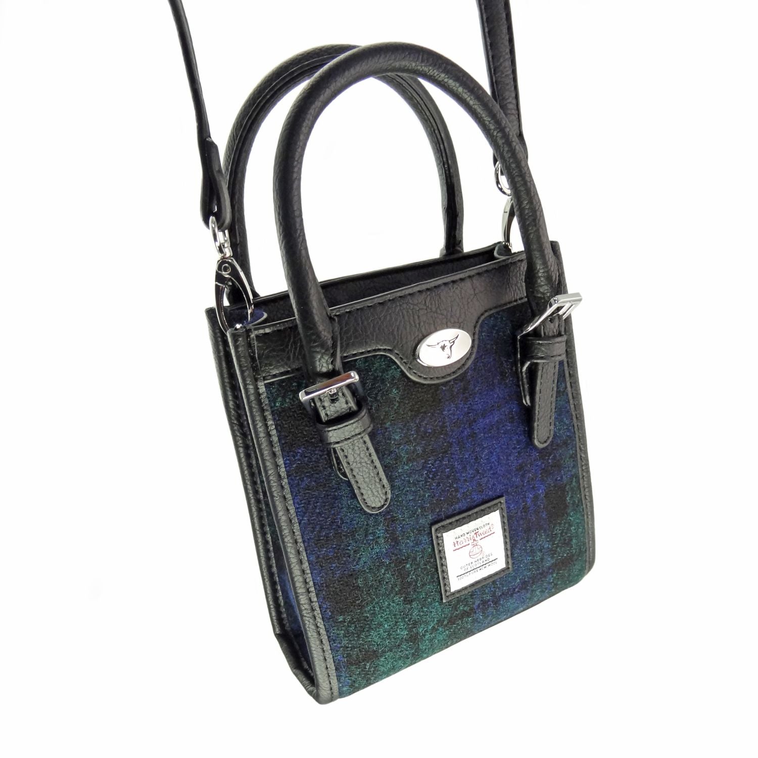 Harris Tweed Keltie Tall Mini Tote Bag - Wool Crossbody Tote - Heritage Of Scotland - Black Watch (COL060)