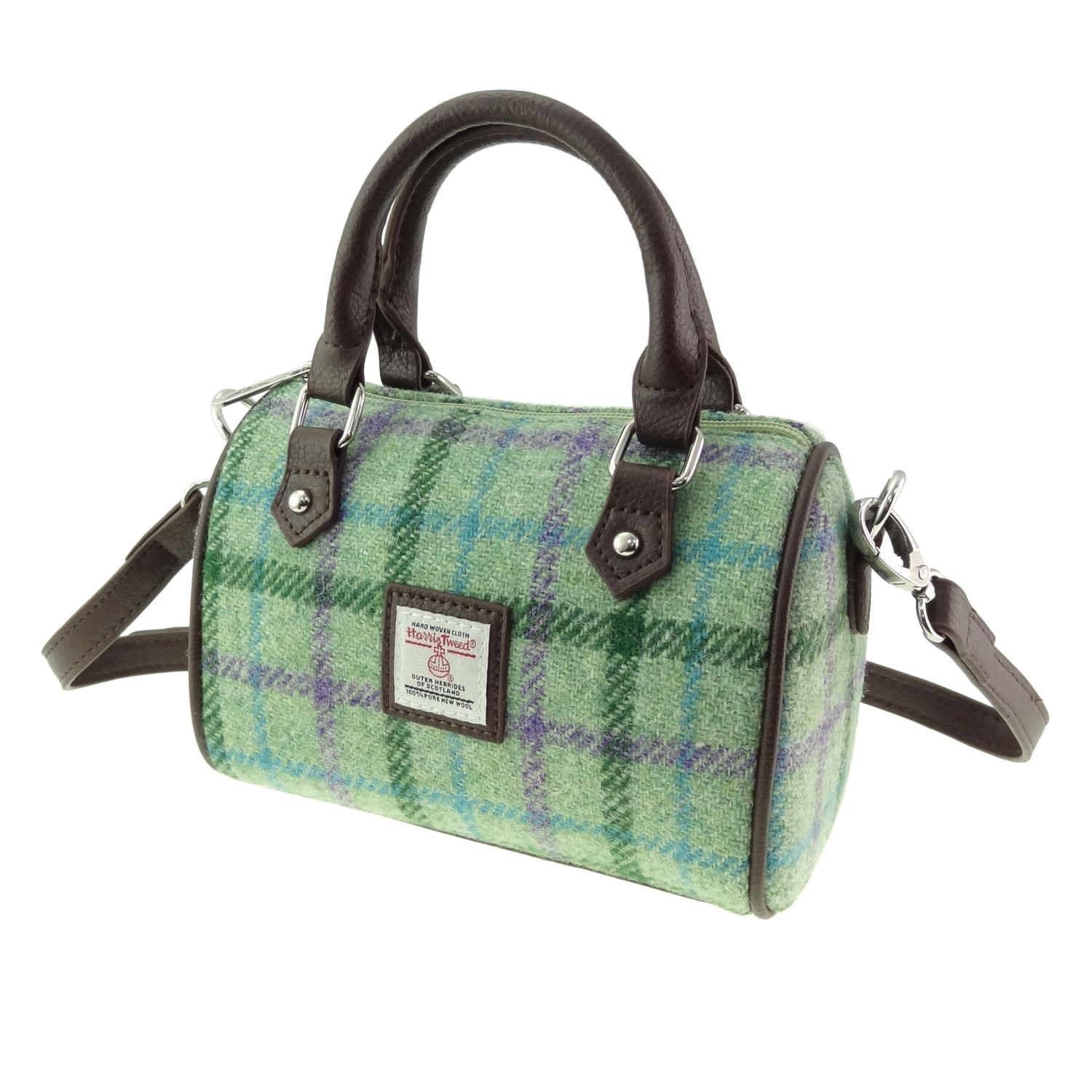 Harris Tweed Kilbride Mini Bowling Bag - Small Shoulder and Handbag - Heritage Of Scotland - Bright Green (COL049)