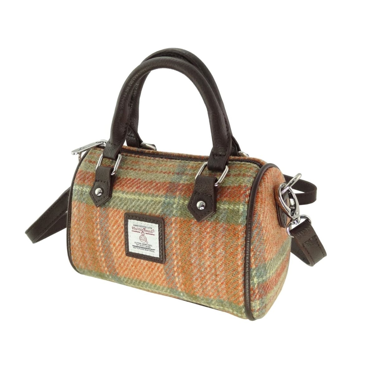 Harris Tweed Kilbride Mini Bowling Bag - Small Shoulder and Handbag - Pale Orange Stewart Tartan (COL148) - Heritage Of Scotland -