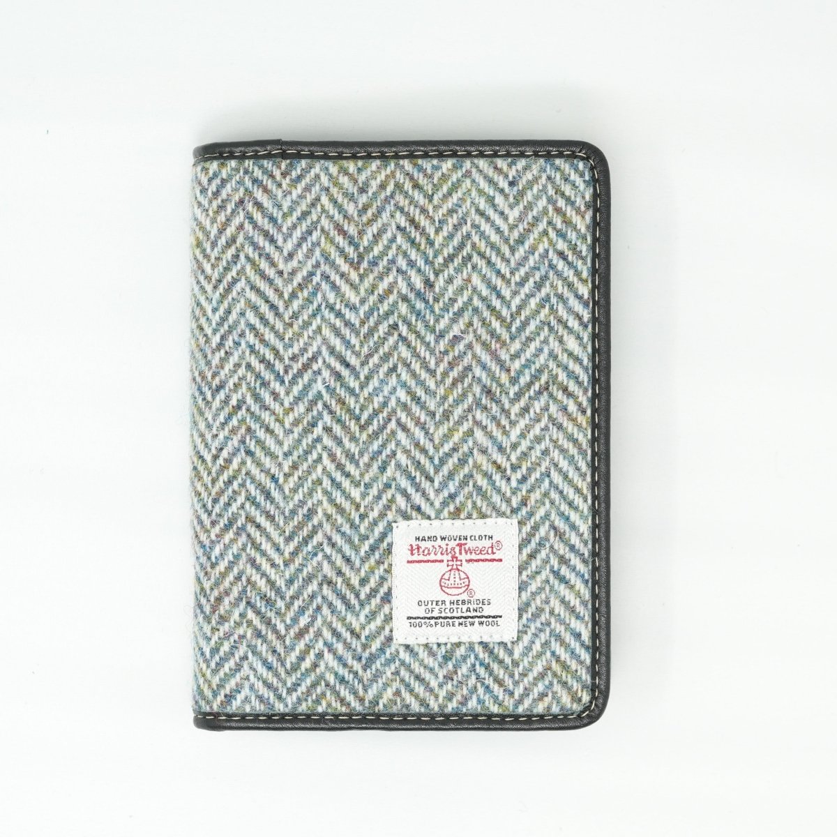Harris Tweed Leather Passport Cover - Heritage Of Scotland - GREEN & BROWN HERRINGBONE / BLACK