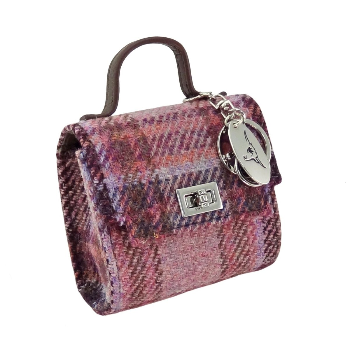 Harris Tweed Nochty Really Wee Bag - Mini Tartan Handbag - Pink/Burgundy Check (COL154) - Heritage Of Scotland -