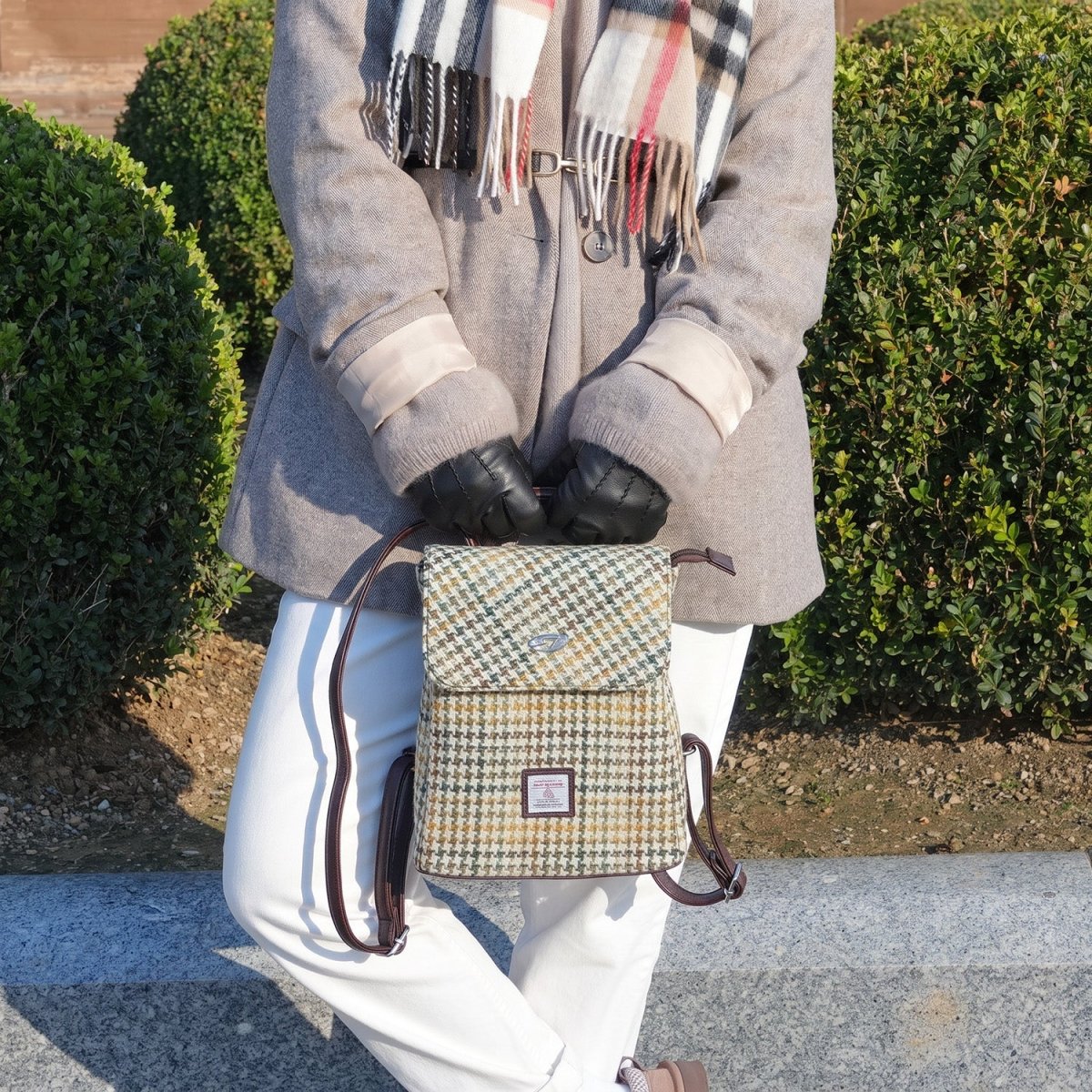 Harris Tweed Tummel Mini Backpack - Small Backpack with Phone Pocket - Pink Check (COL103) - Heritage Of Scotland -