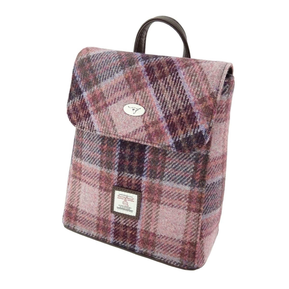 Harris Tweed Tummel Mini Backpack - Small Backpack with Phone Pocket - Pink/Burgundy Check (COL154) - Heritage Of Scotland -