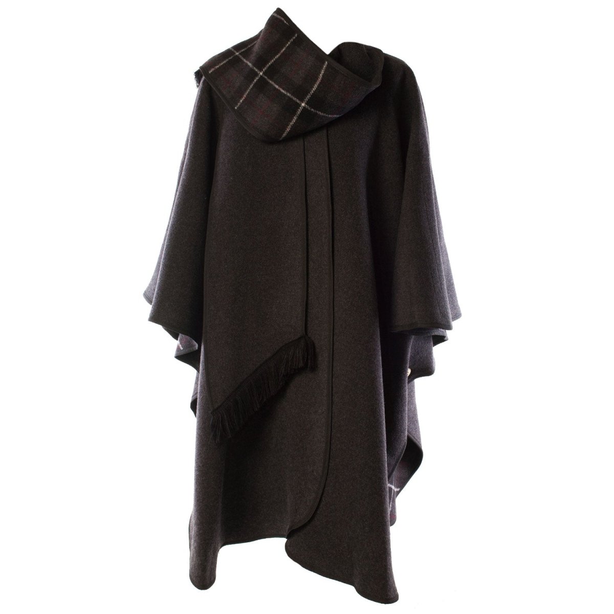 Heritage of Scotland Ladies Warm Reversible Wool Blend Cape - CHARCOAL - Heritage Of Scotland -