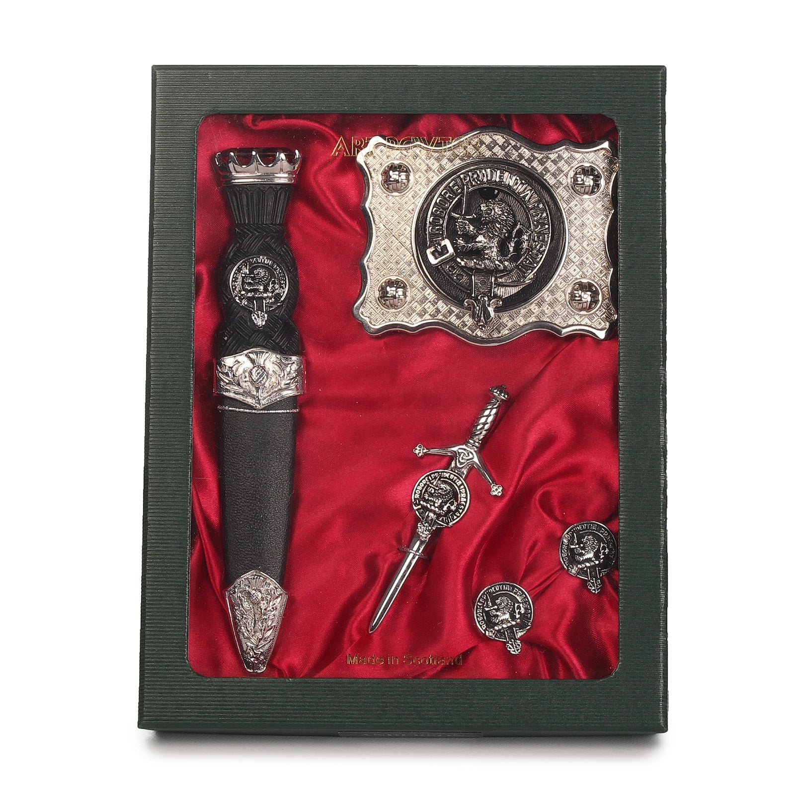 Ireland Clan Badge, Kilt Pin, Lapel Pin, Cufflinks, Keyring/Key Fob & Gift Set — Fine Pewter by Art Pewter — Made in Scotland (Shiny Finish) - Heritage Of Scotland - Gift Set