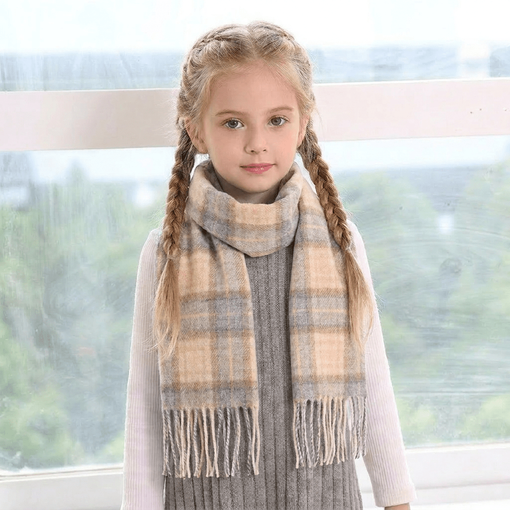 Kids 100% Cashmere Tartan Mini Scarf - MACKELLAR NATURAL - Heritage Of Scotland -