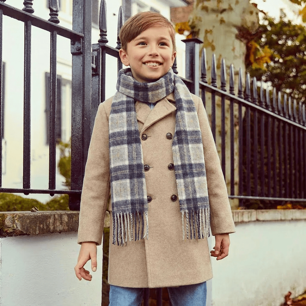 Kids 100% Lambswool Tartan Mini Scarf - Soft Children’s Wool Scarf - BANNOCKBANE SILVER - Heritage Of Scotland -