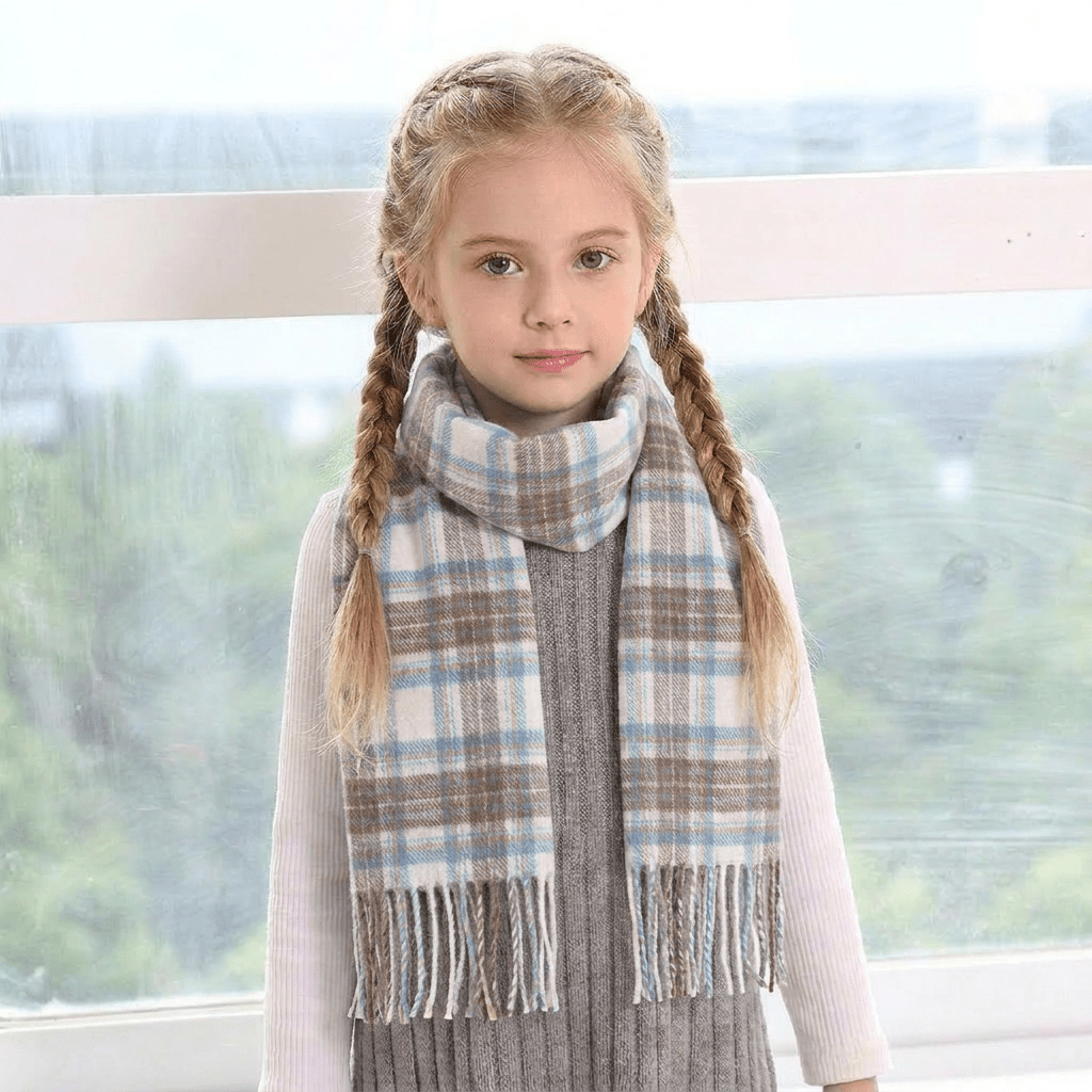 Kids 100% Lambswool Tartan Mini Scarf – Soft Children’s Wool Scarf - STEWART MUTED BLUE - Heritage Of Scotland -