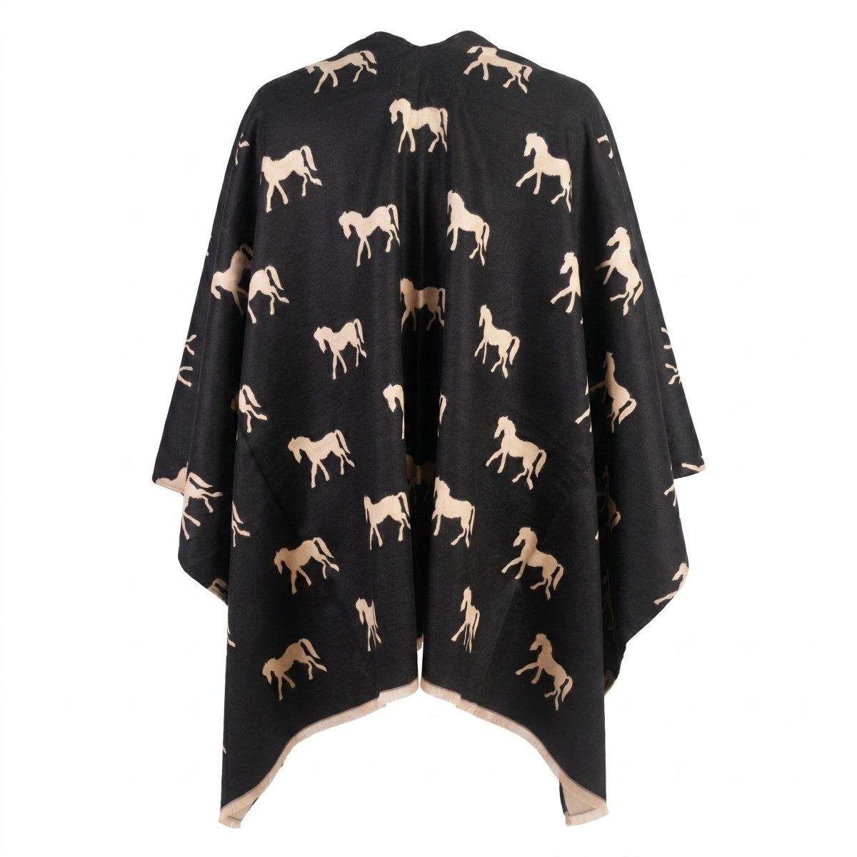 Ladies Black Horse Print Reversible Wrap Cape - BLACK AND WHITE - Heritage Of Scotland -