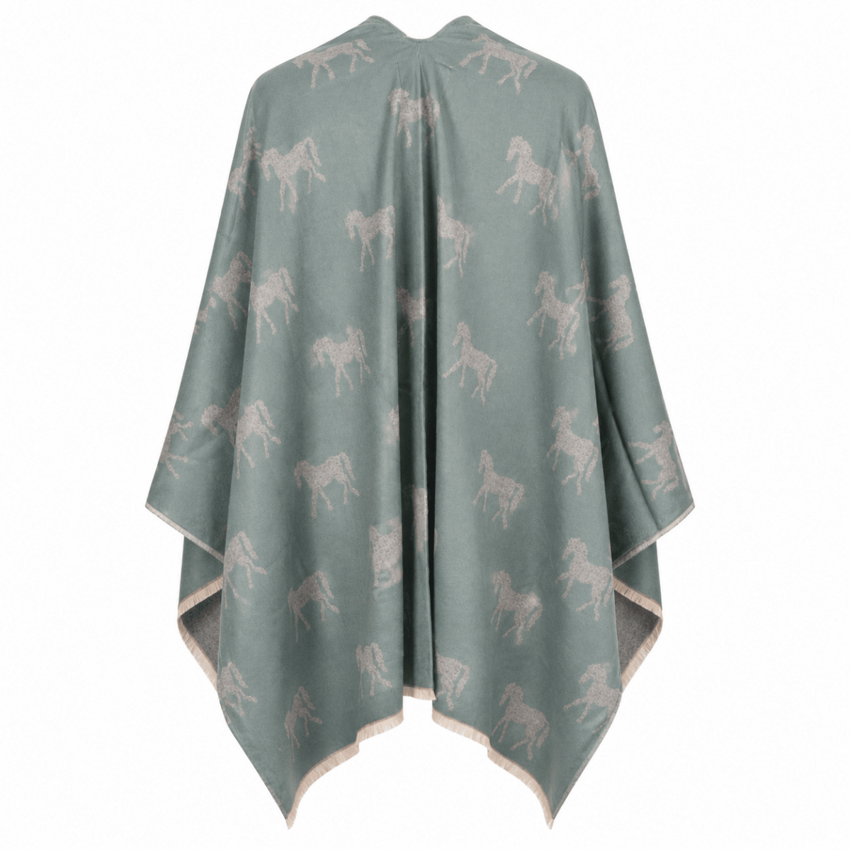 Ladies Green Horse Print Reversible Wrap Cape - GREEN - Heritage Of Scotland -