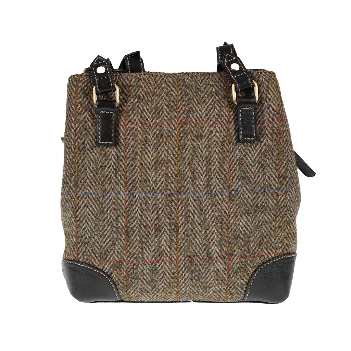 Ladies Harris Tweed And Leather Hand Bag - LT BROWN CHECK / BLACK - Heritage Of Scotland -