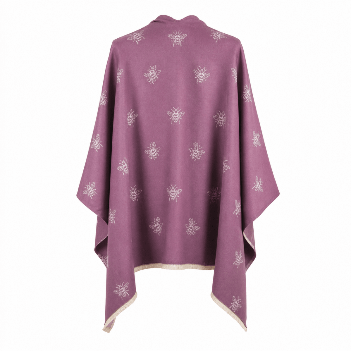 Lilac Bee Print Reversible Wrap Cape for Women - PURPLE AND LIGHT GREY - Heritage Of Scotland -