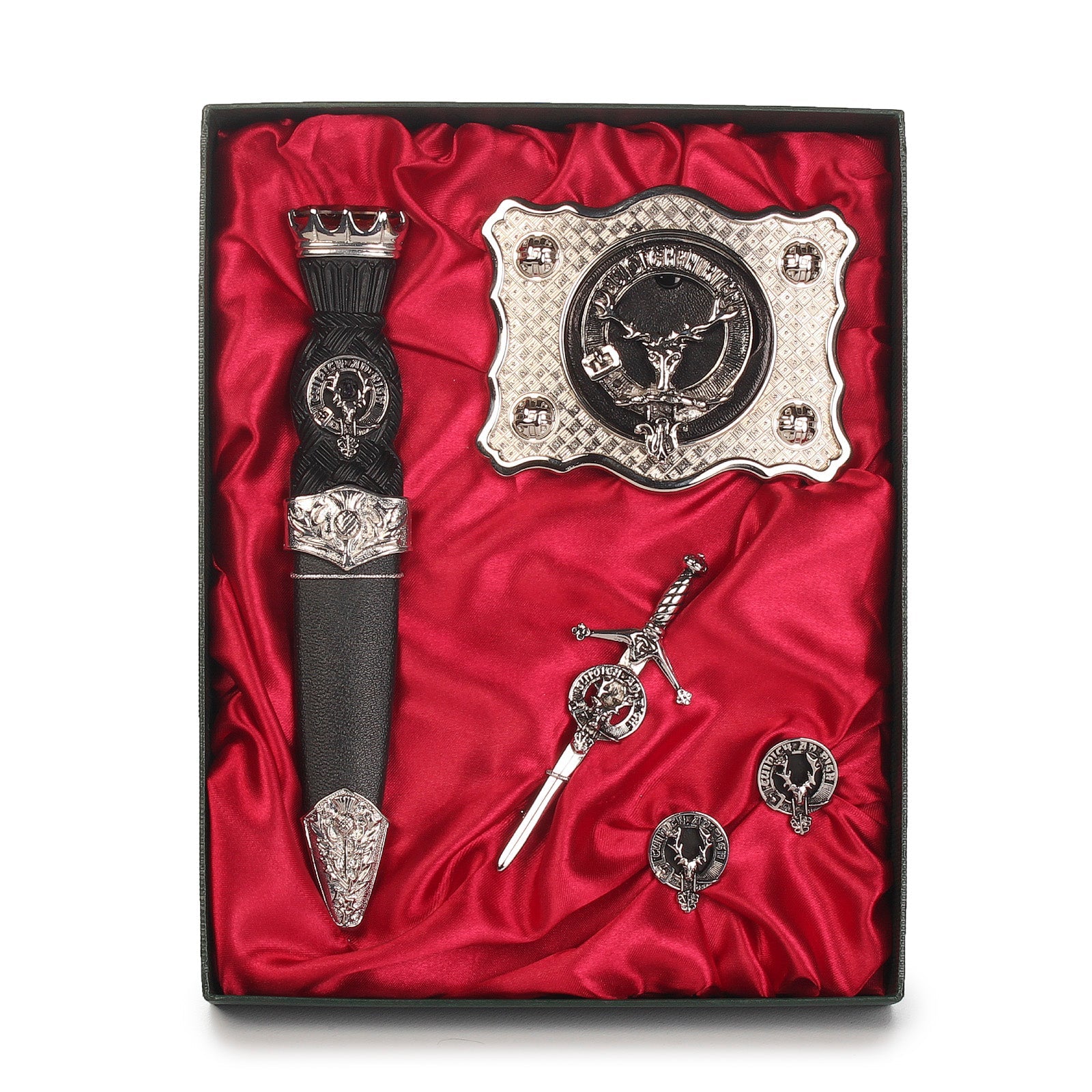 MacKenzie of Seaforth Clan Badge, Kilt Pin, Lapel Pin, Cufflinks, Keyring/Key Fob & Gift Set — Fine Pewter by Art Pewter — Made in Scotland (Shiny Finish) - Heritage Of Scotland - Gift Set