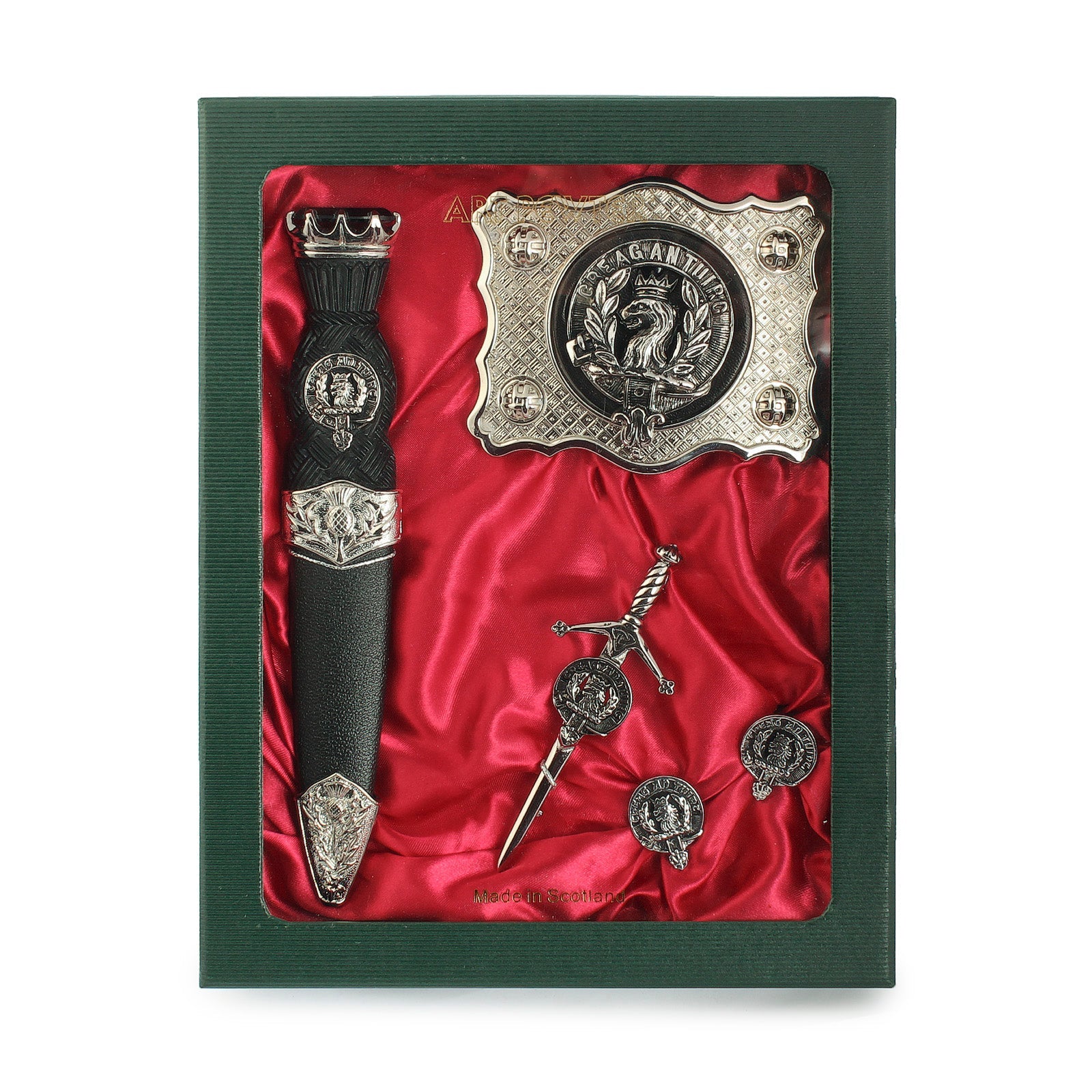 MacLaren Clan Badge, Kilt Pin, Lapel Pin, Cufflinks, Keyring/Key Fob & Gift Set — Fine Pewter by Art Pewter — Made in Scotland (Shiny Finish) - Heritage Of Scotland - Gift Set