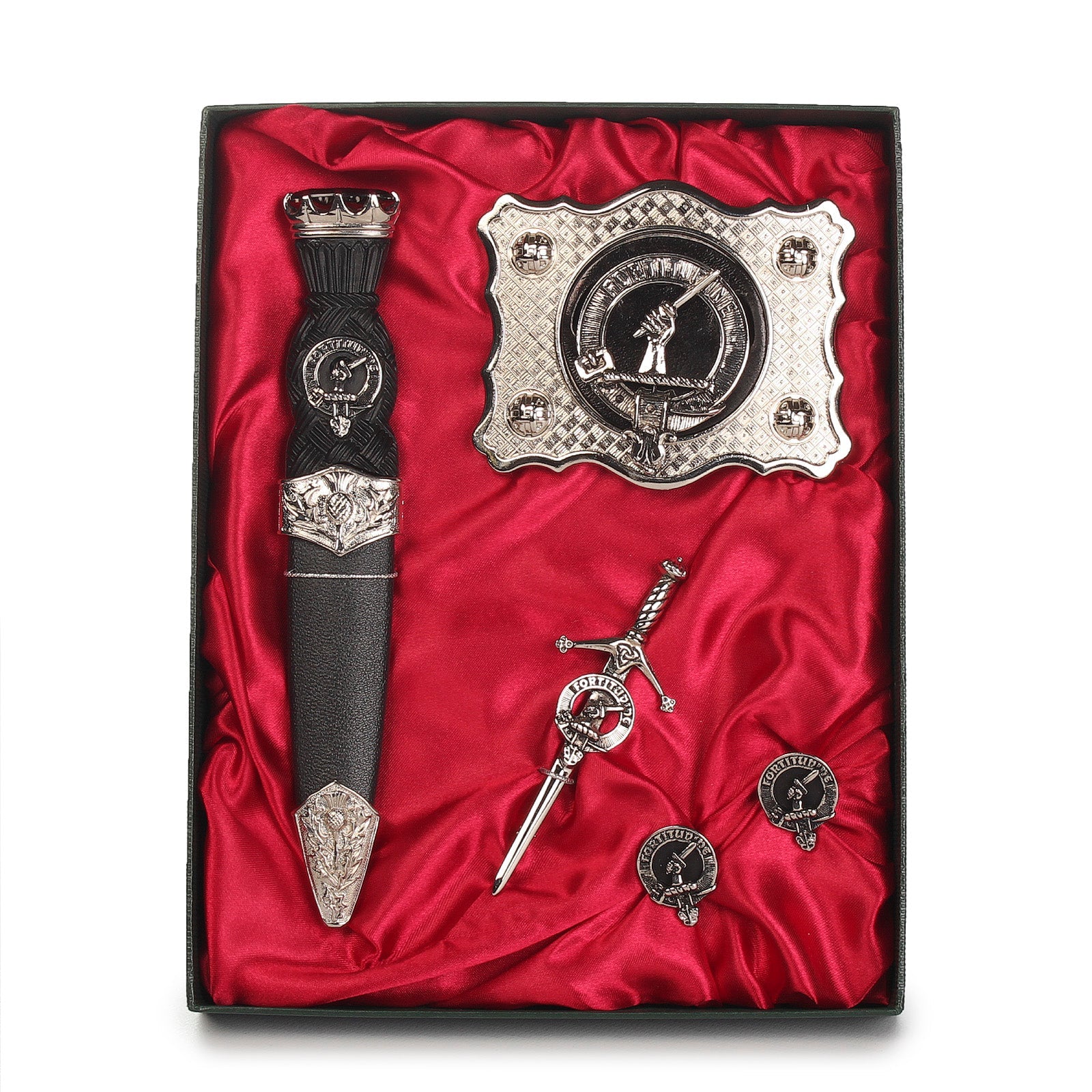 MacThomas Clan Badge, Kilt Pin, Lapel Pin, Cufflinks, Keyring/Key Fob & Gift Set — Fine Pewter by Art Pewter — Made in Scotland (Shiny Finish) - Heritage Of Scotland - Gift Set
