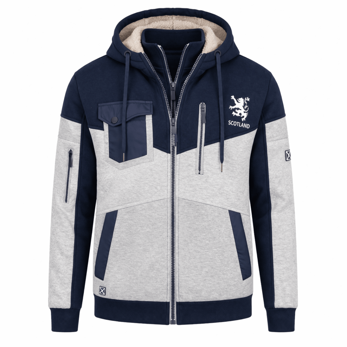 Men’s Lochy Padded Fleece Jacket – Scottish Lion Rampant Double Zip Hoodie - Heritage Of Scotland - S