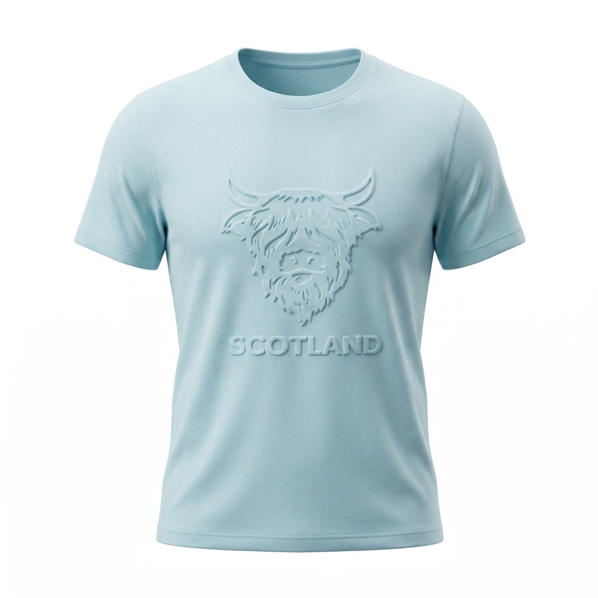 Men's Scotland Cow Embossed T-Shirt Light Turquoise - Heritage Of Scotland - S