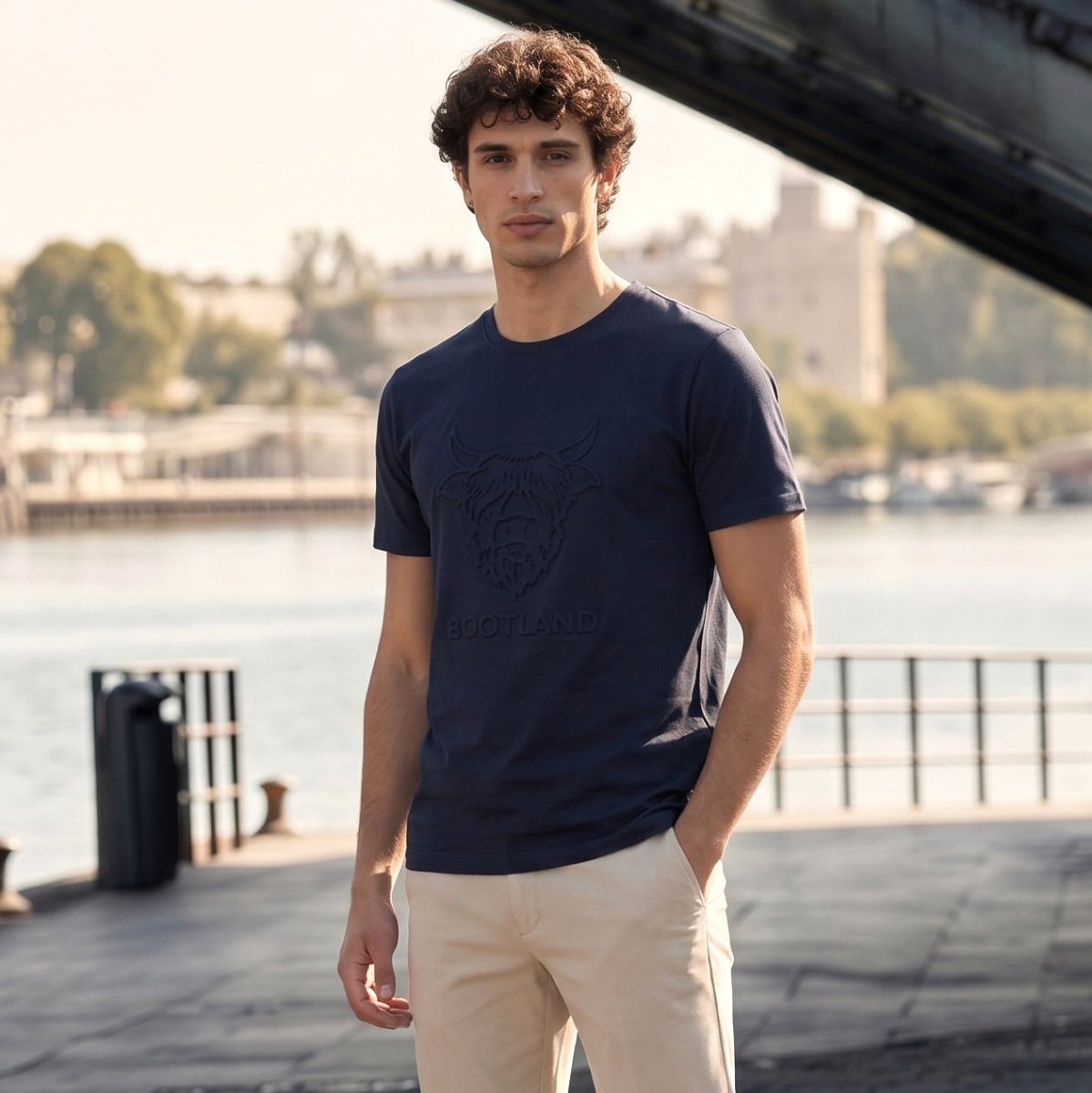 Men's Scotland Cow Embossed T-Shirt Navy - Heritage Of Scotland - S