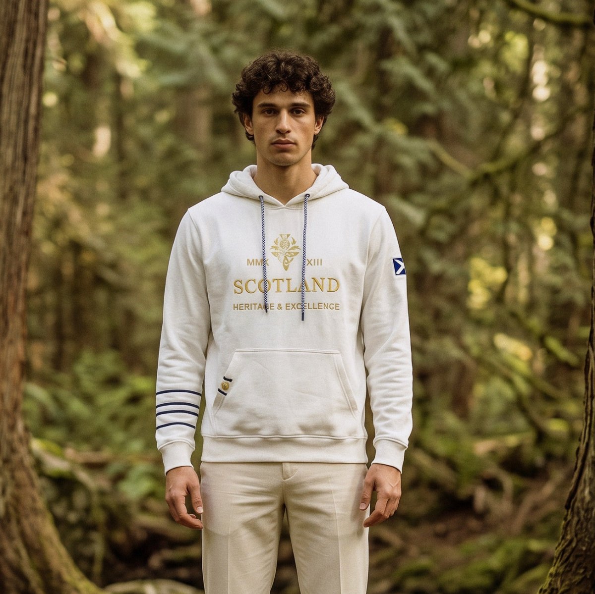 Men's Scotland Heritage & Excellence Hooded Sweatshirt Top - Off White - Heritage Of Scotland - S