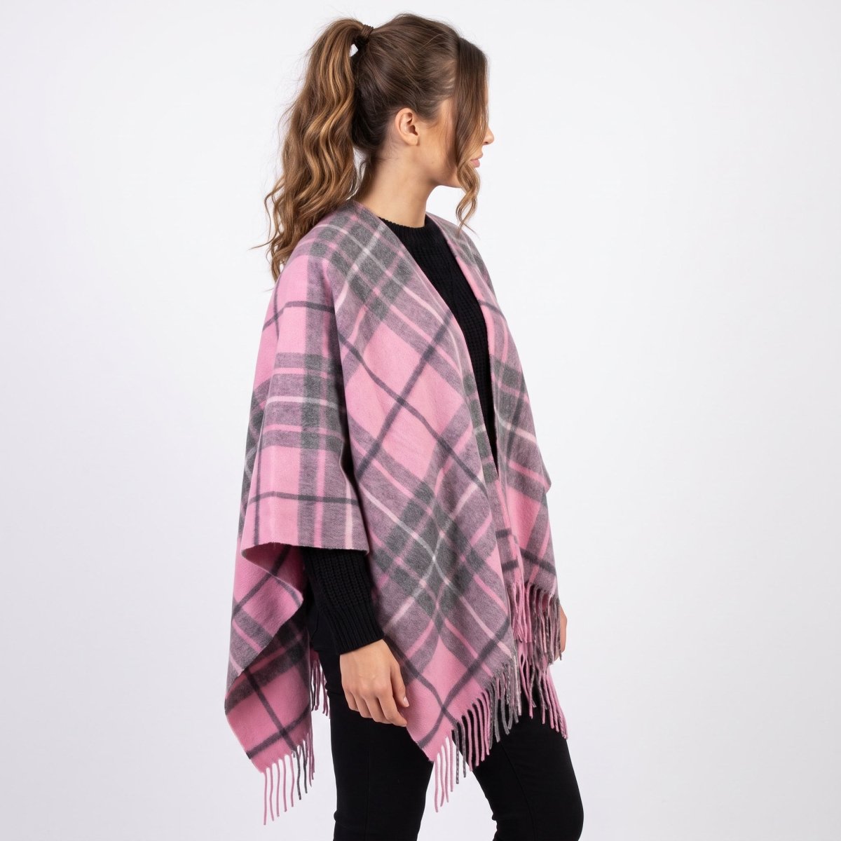 Mini Me Cape Dunedin Cashmere - Big Check Gresham and Pink-Derby - 100% Pure Cashmere - Heritage Of Scotland -