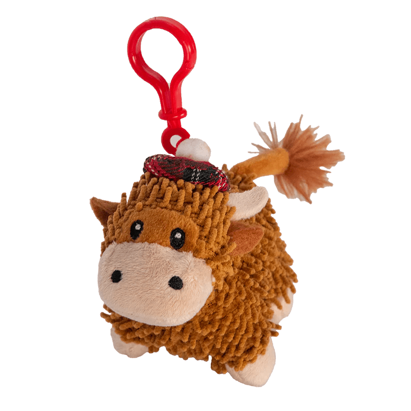 Plush Bag Charm Keyrings – Nessie, Coo or Hairy Haggis (Brown or Cream) - Heritage Of Scotland - Chenille Highland Coo